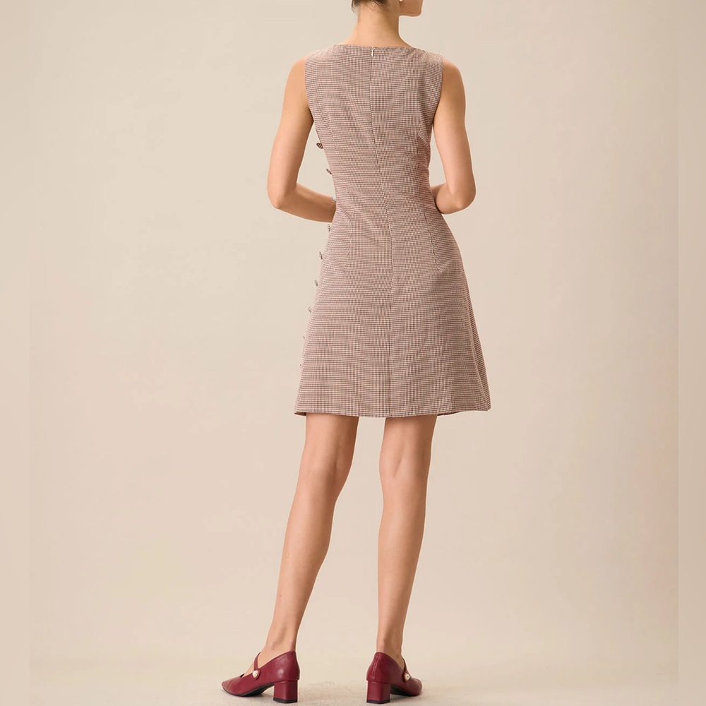 Rihoas Women's Boat Neck Brown Plaid Mini Dress - Picture 4 of 8
